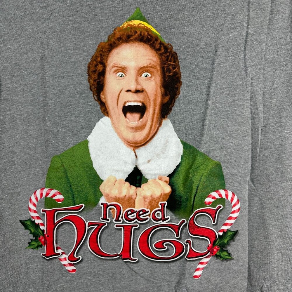 Elf Movie Need Hugs Graphic T-Shirt XL Briefly Stated Gray Christmas